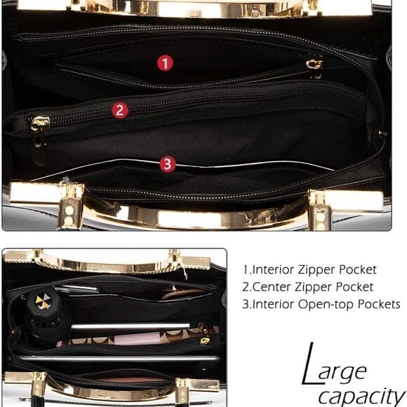 ♥️ Women's Handbags Designer Purses Satchel 
Structured Shoulder black patent - Picture 10 of 16